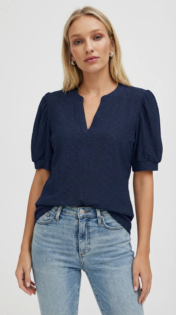 Aria Eyelet Bubble Sleeve Blouse