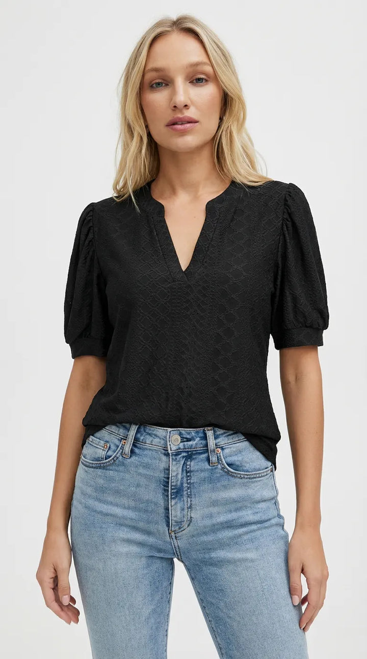Aria Eyelet Bubble Sleeve Blouse