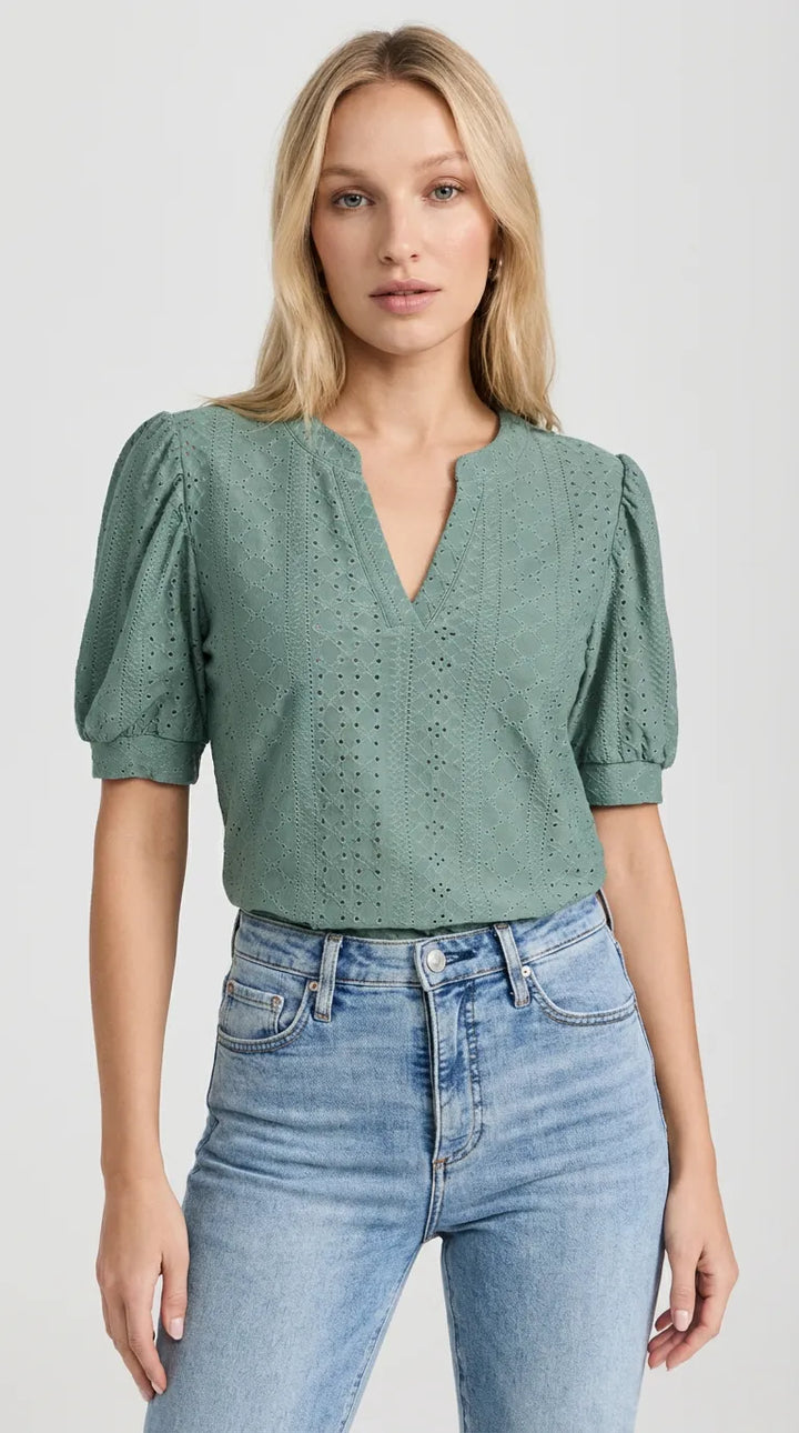 Aria Eyelet Bubble Sleeve Blouse