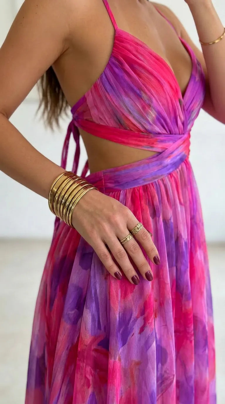 Aurelia Sunset Plissé Maxi