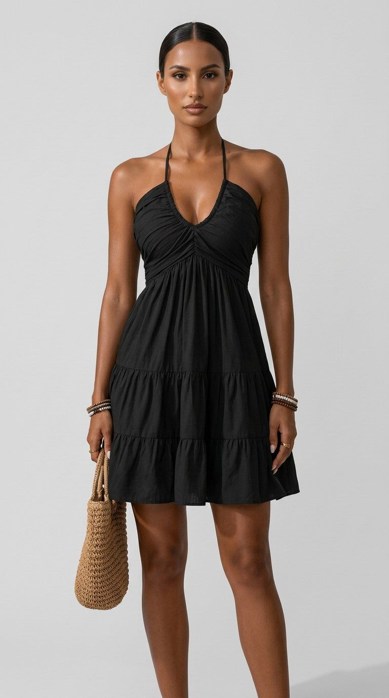Elara Tiered Halter Mini Dress