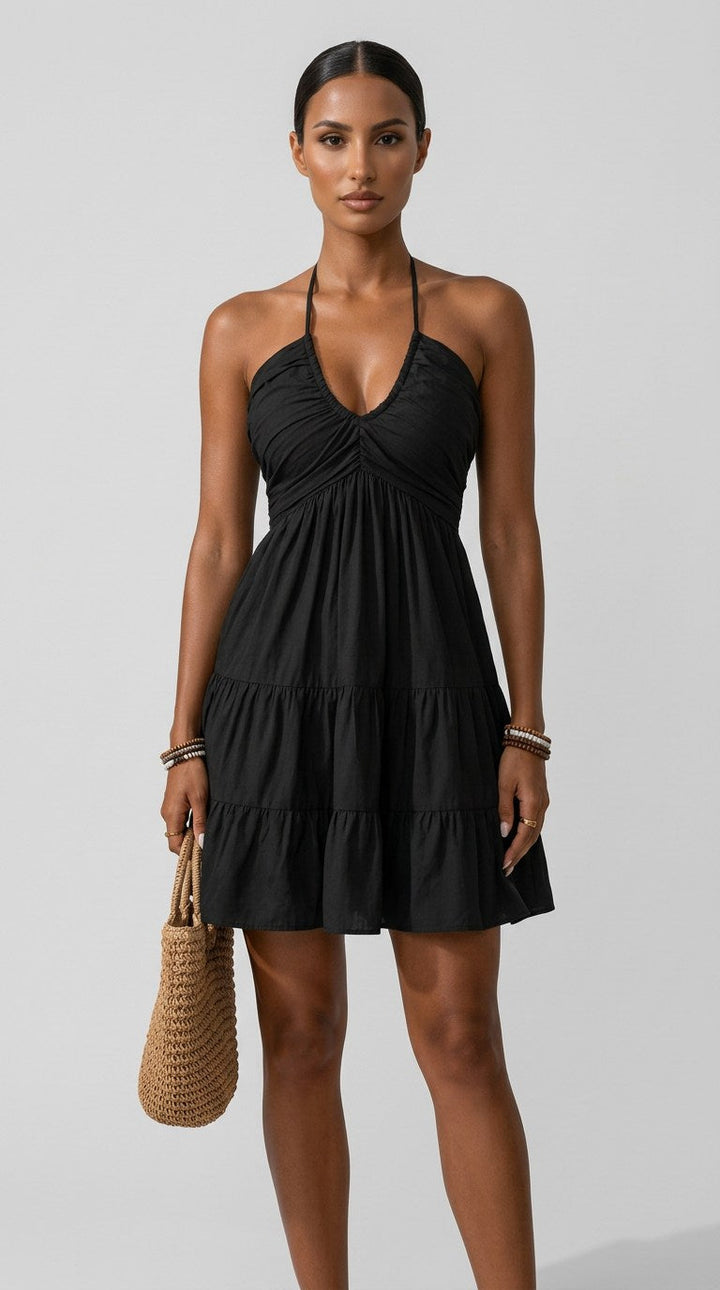 Elara Tiered Halter Mini Dress