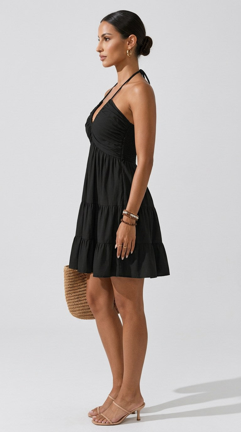 Elara Tiered Halter Mini Dress