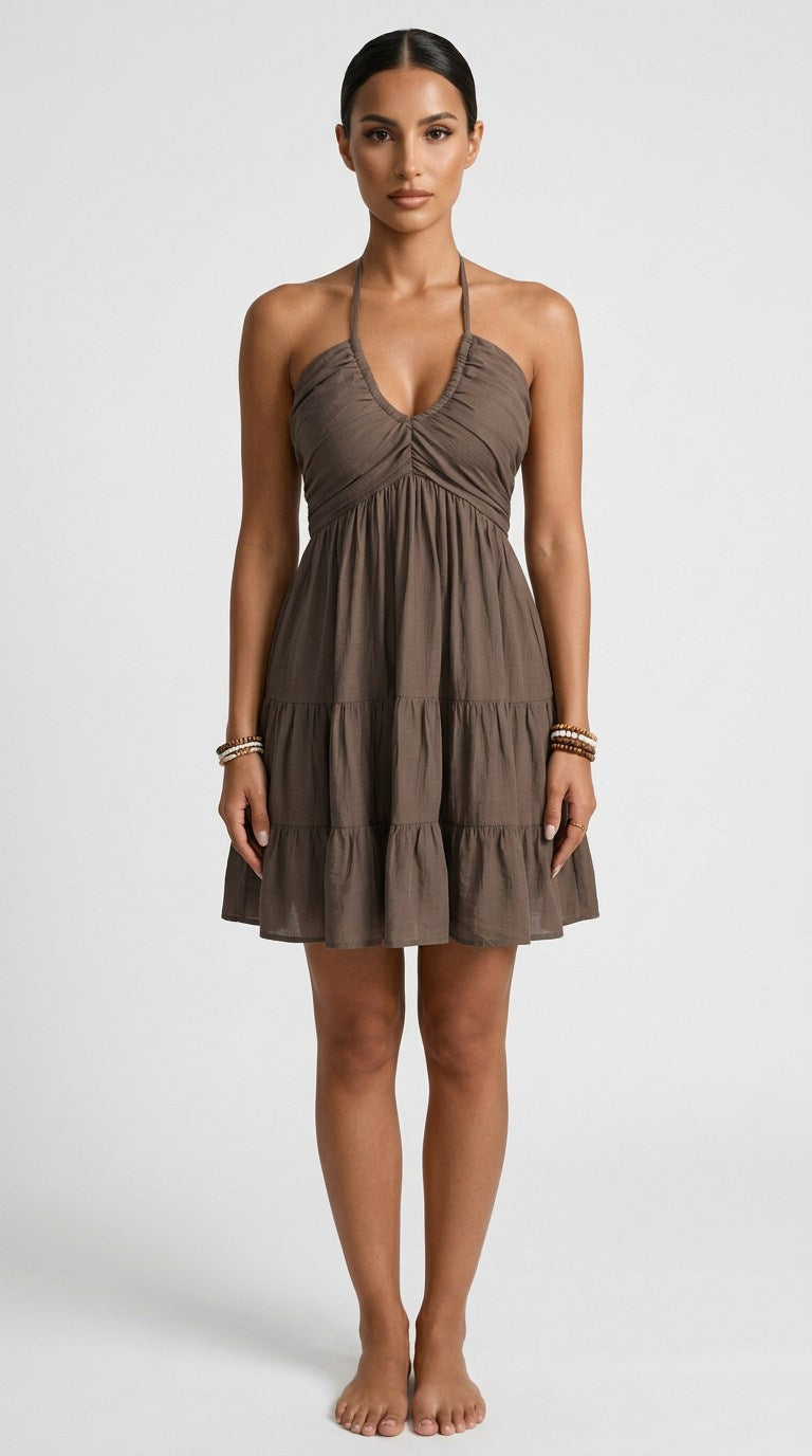 Elara Tiered Halter Mini Dress