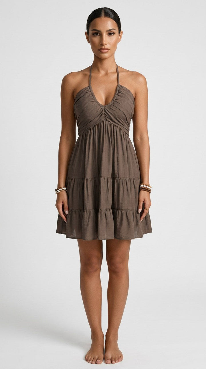 Elara Tiered Halter Mini Dress