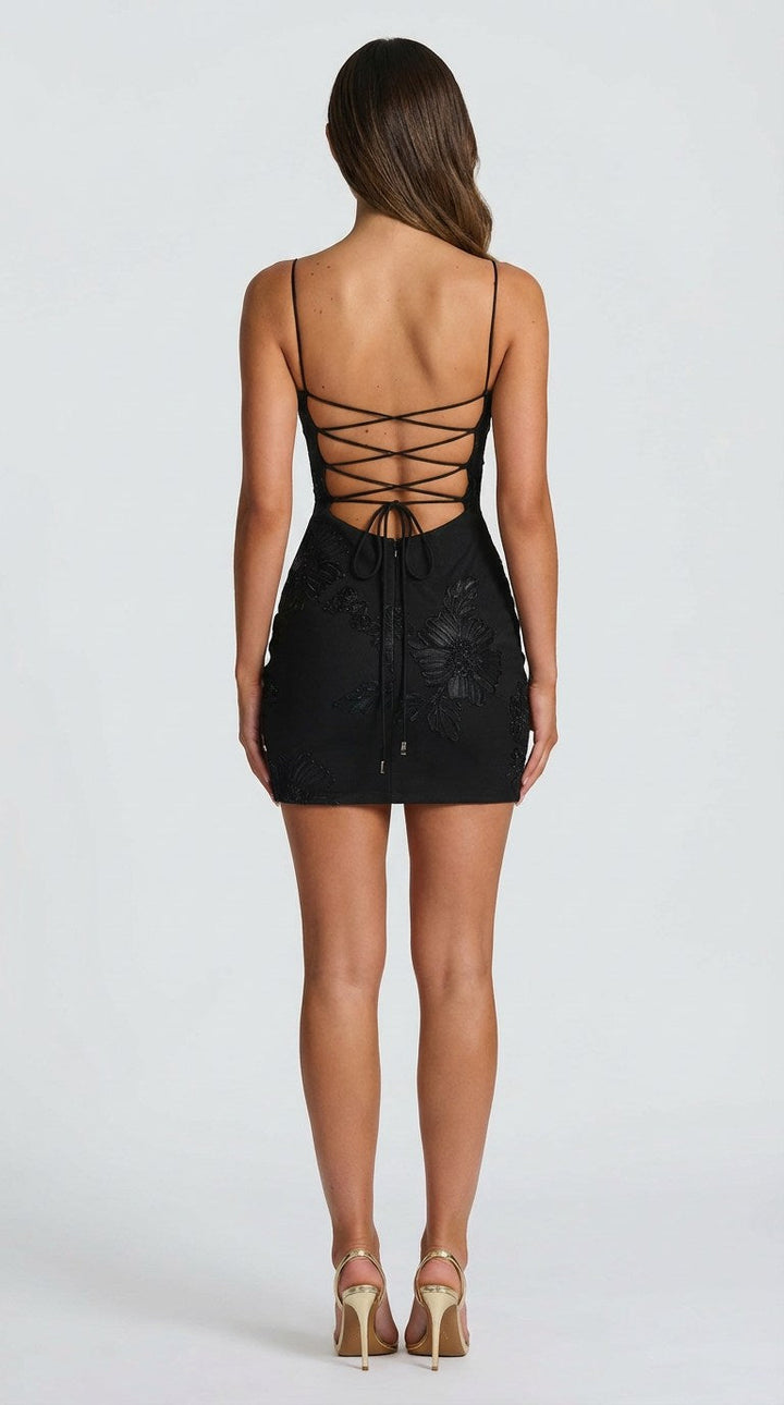 Noir Fleur Mini Dress