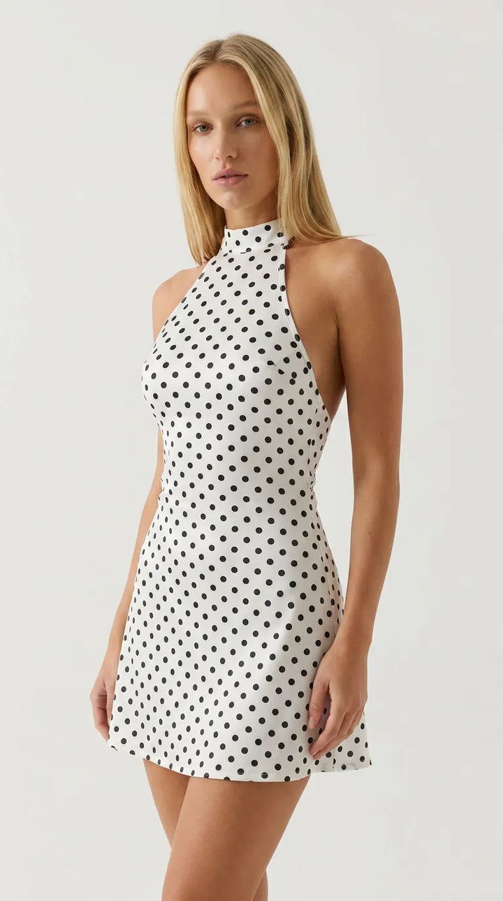 Polka Dot Halter Mini Dress