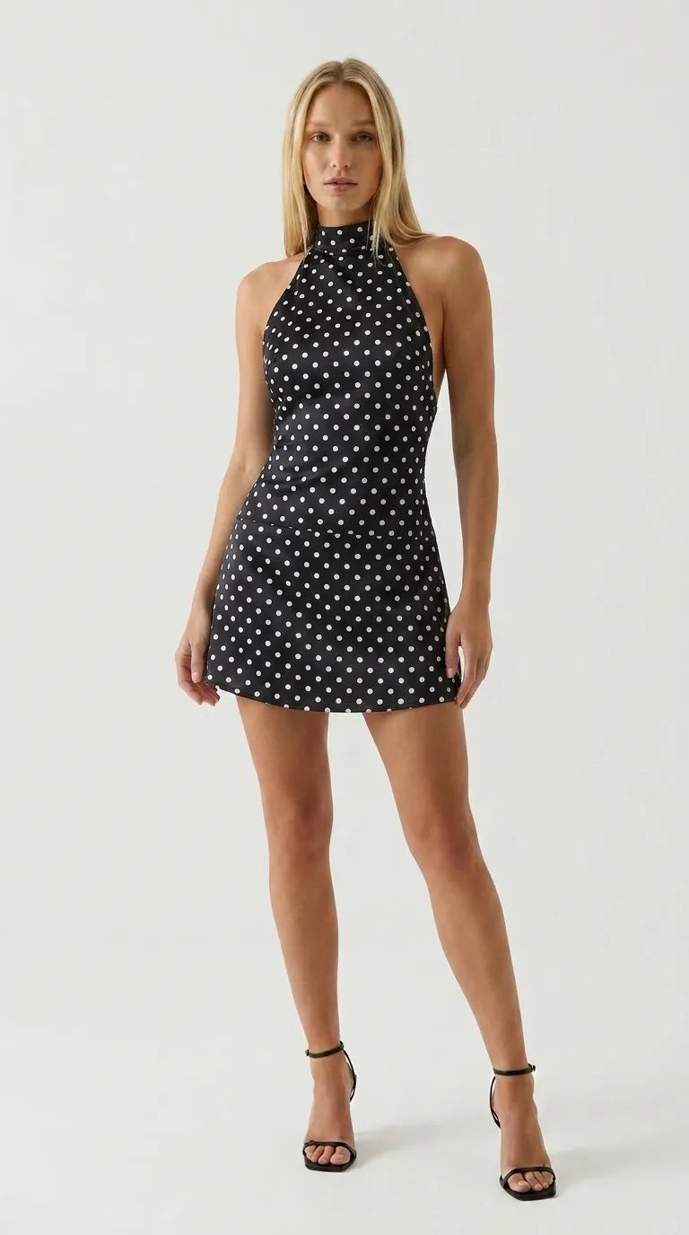 Polka Dot Halter Mini Dress