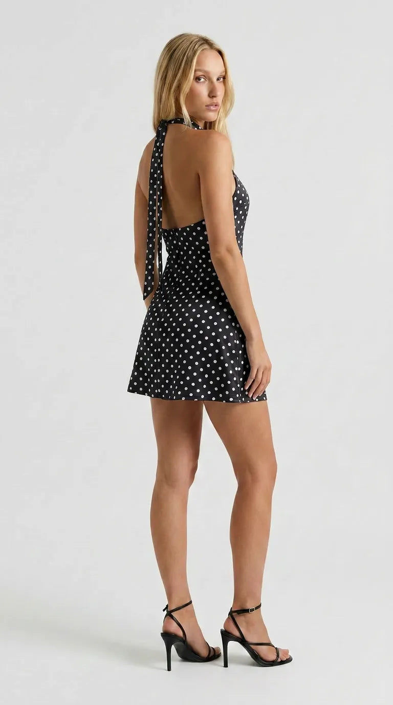Polka Dot Halter Mini Dress