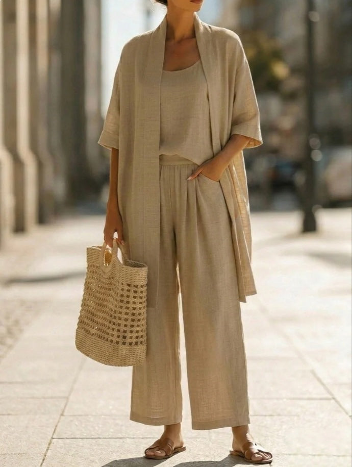 Clara | Relaxed Linen-cotton Three-Piece Set