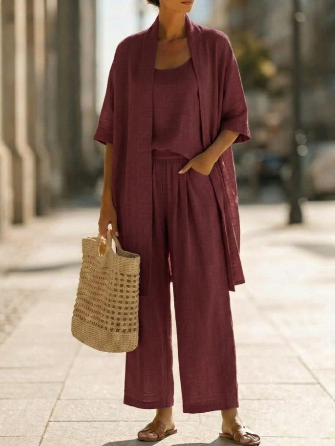 Clara | Relaxed Linen-cotton Three-Piece Set