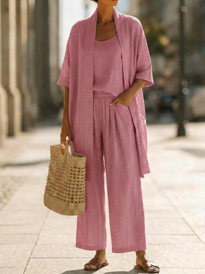 Clara | Relaxed Linen-cotton Three-Piece Set